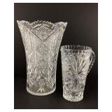 Crystal Cut Vase and Pitcher