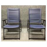 Pair of Blue Outdoor Folding Arm Chairs