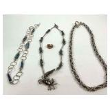 Three Silver Color Necklaces and One Broken Ring