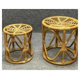 Two Round Italian Rattan Side Tables