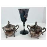 Silver Plate Cream and Sugar, One Goblet