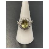Pale Yellow Apatite and Moissanite Ring