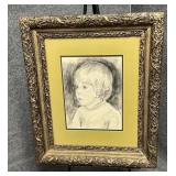 Signed Framed Graphite or Charcoal Portrait