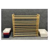 Multi Tiered Wood Shoe Rack and Storage Bins