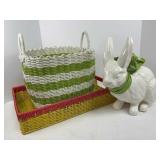 Ceramic Bunny and Two Plastic Baskets