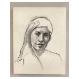 Signed Charcoal Drawing of Woman