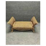 Vintage Woven Rattan and Wicker Scroll Arm Table
