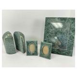 Green Marble Bookends and Picture Frames