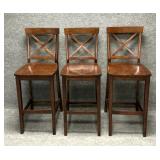 Three Solid Wood Veneer X Back Bar Stools