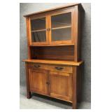 Two Piece Cherry Finish Wood Cabinet with Hutch