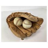 Baseball Glove and Two Baseballs