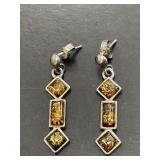 Pair Sterling Amber Earrings