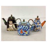 Brass Miniature Enameled Teapots