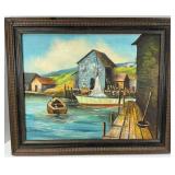 Original Painting of Coastal Harbor Scene