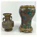 Antique Bronze Champleve Enameled Urn and Vase