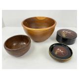 Two Wood Bowls and Coaster Set