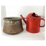 Metal Watering Can and Hammered Copper Pot