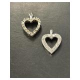 Two 14 KT WG Diamond Heart Pendants