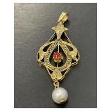 14 KT Vintage Ruby and Pearl Pendant