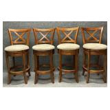 Four Wood Swivel Bar Stools