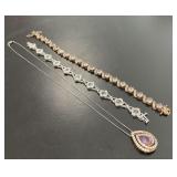 Two Sterling Vermeil Bracelets and Necklace