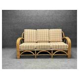 Vinyl Mid Century Bent Rattan and Bamboo Sofa