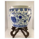 Blue and White Jardiniere with Stand