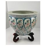 Asian Style Jardiniere with Wooden Stand