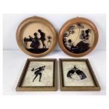 Four Vintage Reverse Painted Silhouette Portraits