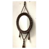 Round Wood Beaded Wall Mirror