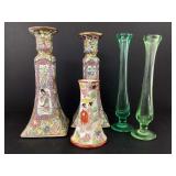 Vintage Chinese Candle Holders and Bud Vases