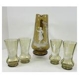Mary Gregory Pitcher and Four Glasses