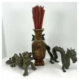 Two Chinese Dragons and Vase