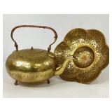 Vintage Etched Brass Tea Kettle and Compote