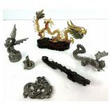 Six Metal and Pewter Dragons