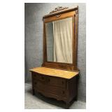 Two Piece Antique Oak Wooden Short Dresser