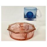 Pink Depression Divided Dish and Wedgwood Mug
