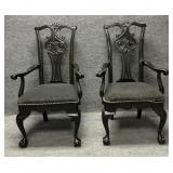 Pair of Black Chippendale High Back Arm Chairs