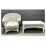 Vintage White Wicker Rocking Chair and Table