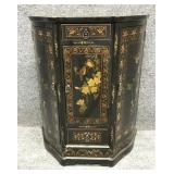 Black Lacquered Chinoiserie Demilune Cabinet