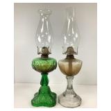 Vintage Green and Clear Oil Lamps
