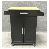 Black Wooden/Veneer Rolling Kitchen Island