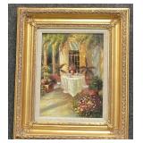 Mediterranean Patio Scene Oil on Canvas