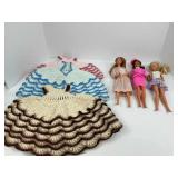 Three Vintage Barbies with Hand Crocheted Dresses