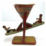 Vintage J Chein See Saw Tin Sandbox Toy