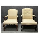 Two Different Framed Vintage Cream Colored Chairs