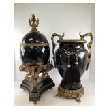 Prosperity Egg Ceramic Urn and Matching Vase