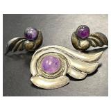 Vintage Amethyst and Sterling Pin and Earrings