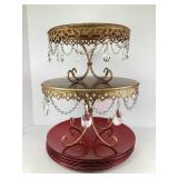 Gold and Crystal Cake Stands and Ten Red Chargers