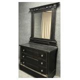 Vintage Black Wood Three Drawer Dresser